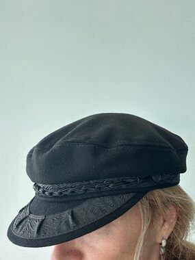 Aegean Greek Fisherman’s Cap Black Wool Braided Brim Greece Size 59/60 Vintage